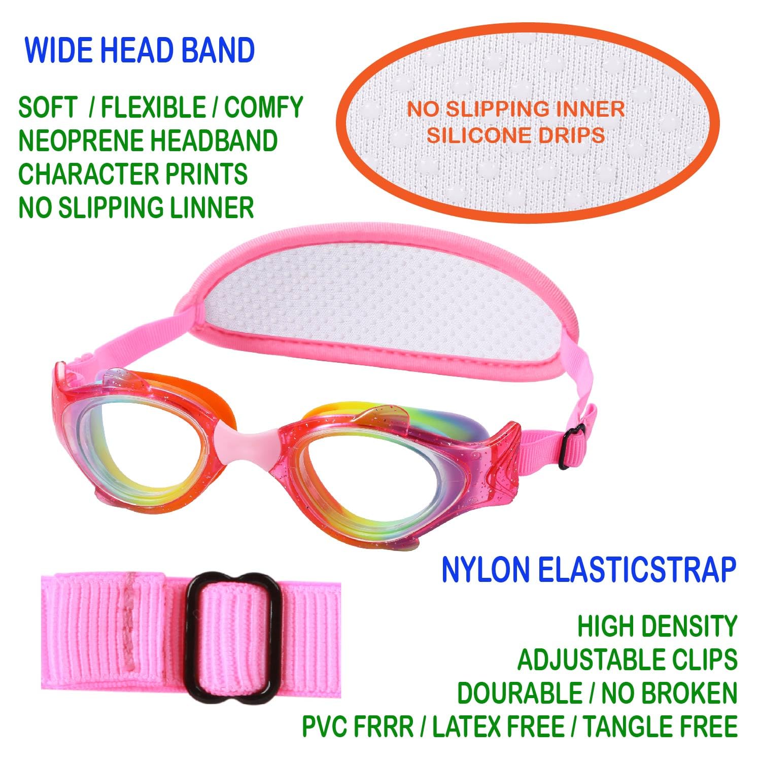 Schwimmbrille für Kleinkinder, 3 / 4 / 5 Jahre, Kinderbrille, kein Ziehen an Haaren, Stoffband