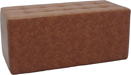 Factory Direct Partners Banco otomano rectangular copetudo piel sintética envejecida, muebles tapizados a mano de grado comercial asiento,