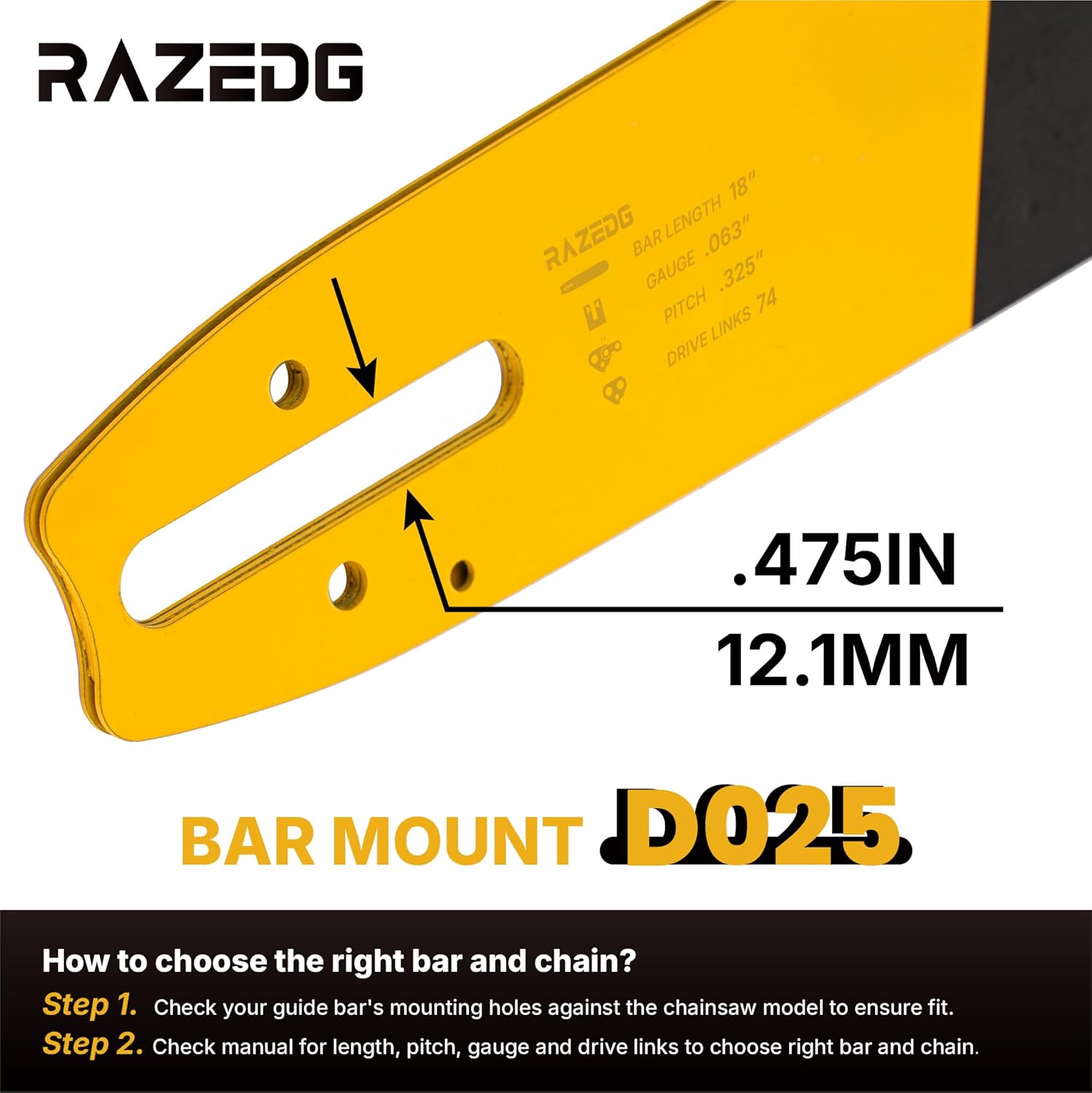 18 Inch Chainsaw Bar and Chain Combo, .325" Pitch, 063" Gauge, 74 Drive Links Fits Stihl MS271 Farm Boss, MS291, MS311 and More (1 Bar + 3 Chains)