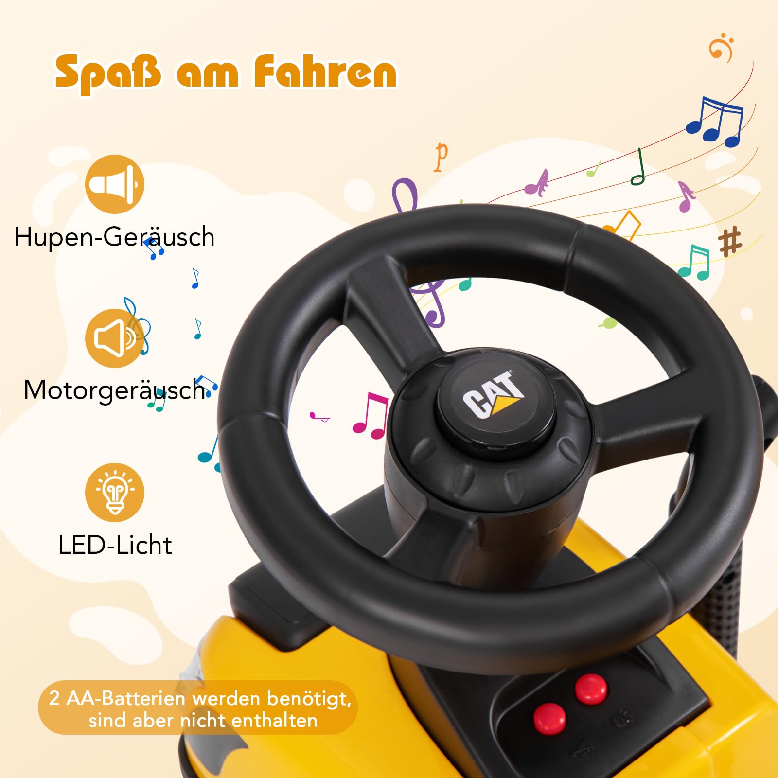 GOPLUS Kinder Rutschtraktor, Rutschauto mit abnehmbarem Anhänger, Hupe, Motorgeräuschen, LED-Leuchten, Rutscher Traktor ohne Antrieb mit Rechen & Schaufel für Kinder ab 1 Jahr