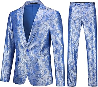 Mens 2 Piece Paisley Dress Suit One Button Party Wedding Blazer Pants Sets