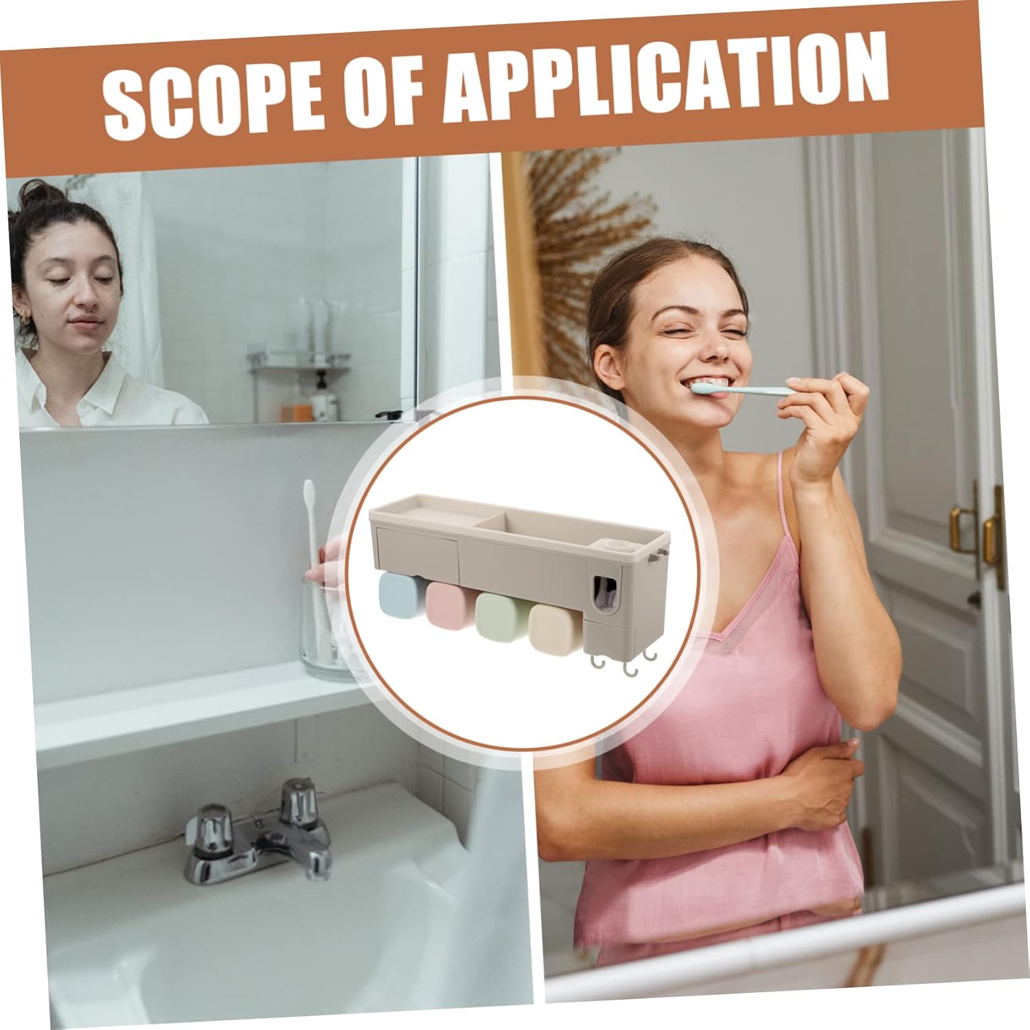 Wall-Mounted Toothbrush Holder Automatic Toothpaste Dispenser Punch-Free Bathroom Rack Multifunctional Organizer for Family Use Easy Installation Space-Saving Design
