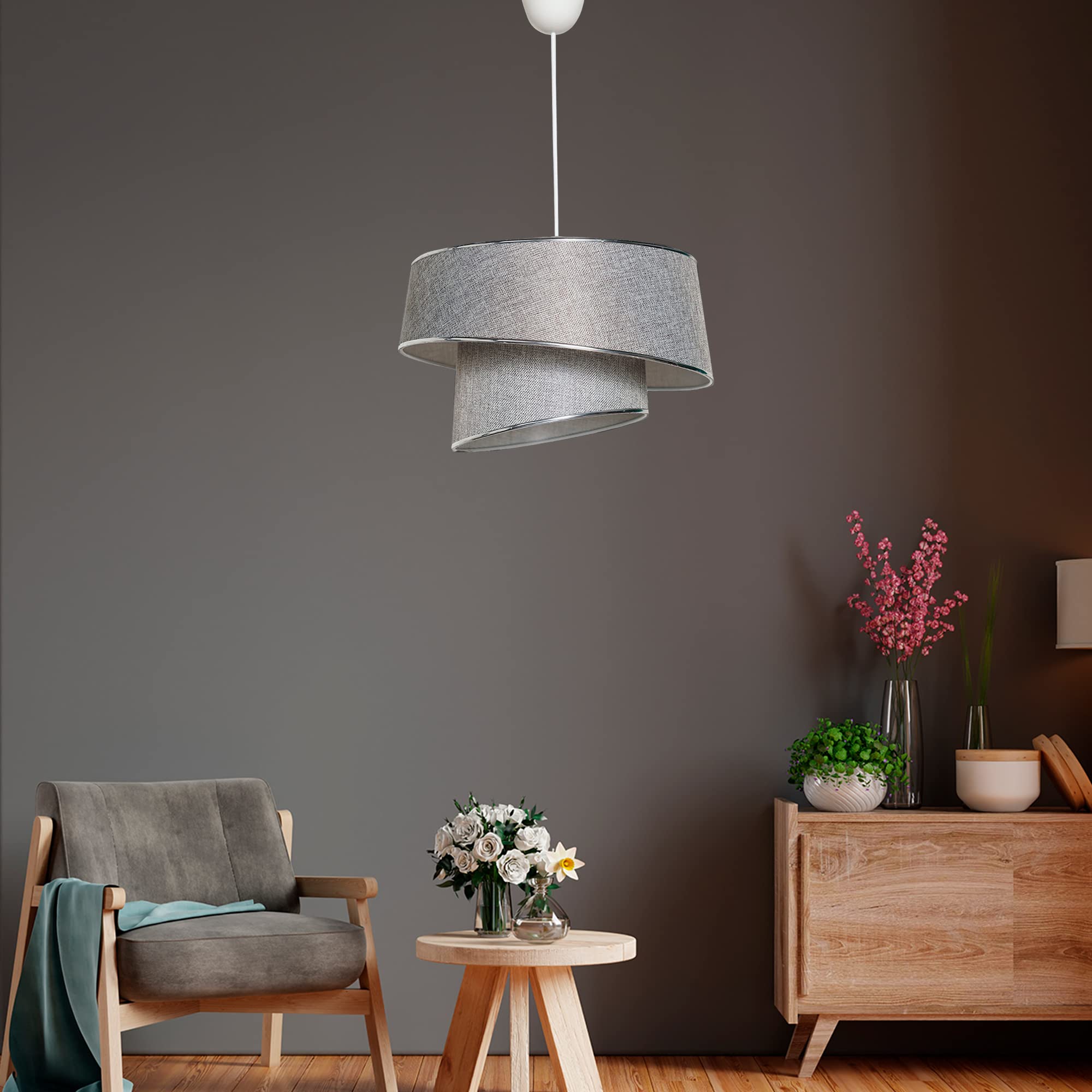 LÁMPARA DE TECHO 70 CM. GRIS/PLATA, TIPO E 27 MAX 45-60 W