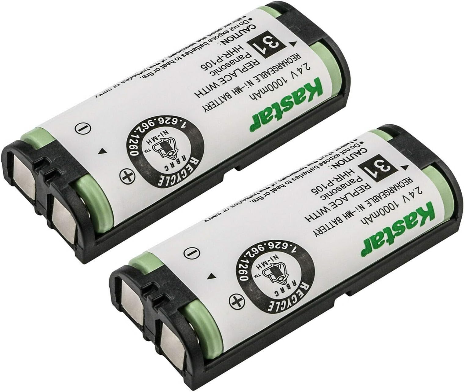Kastar 2-Pack HHR-P105 Battery Replacement for Panasonic HHR-P105 HHRP105 Type 31, Panasonic KX-TGA241 KXTGA241 KX-TGA570 KXTGA570 KX-TGA670 KXTGA670 KX246 KX5766 KX-FG2451 KX-TG670 KX-TG2424 Hanset