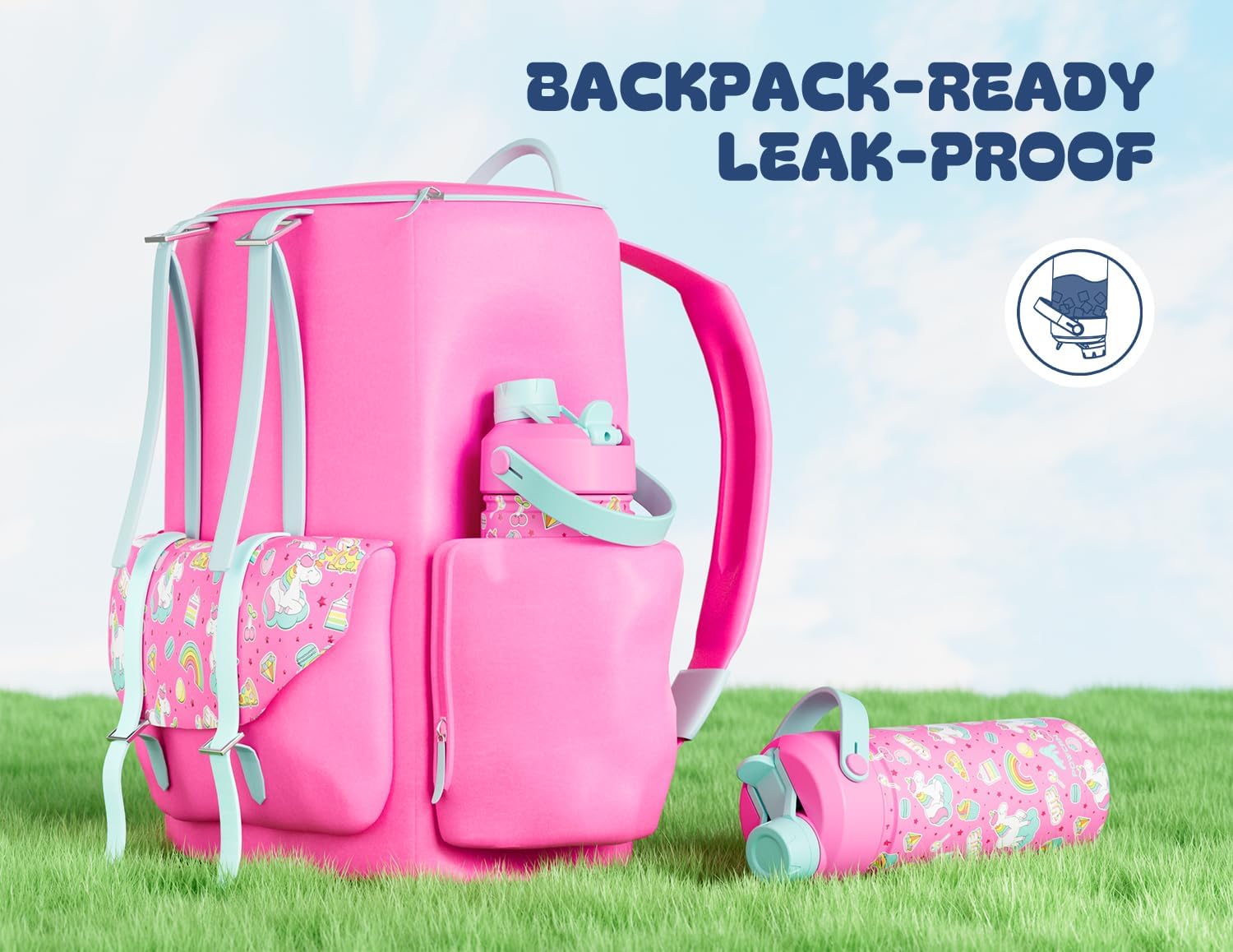 18 oz Kids Water Bottle for School: Leakproof, 2-in-1 Straw Spout Lid, BPA-Free, Easy Carry, Keep Cold 24H, Insulated Stainless Steel Cup for Backpack, Sports, Camping, Trip, Gift, Home (Cute Unicorn) - Image 4