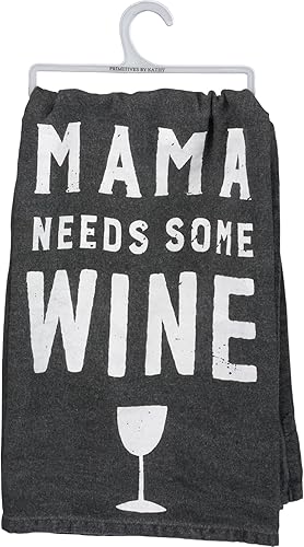 Primitives by Kathy 31469 Torchon en Coton Noir Mama Needs Some Wine