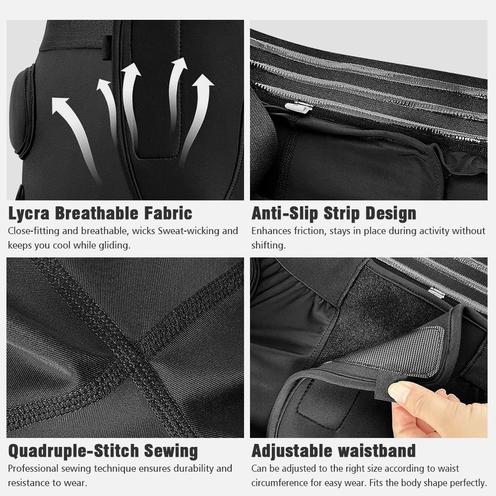 Protective Padded Shorts for Skating Skiing Skateboarding Snowboarding, 3D Hip Protection EVA Butt Pads for Men Women