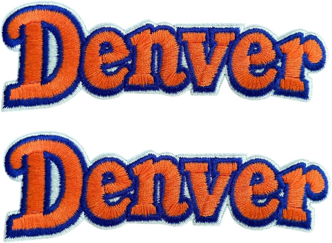 2 PCS Denver Word Letters Football Patch Embroidered Iron On Patches for Decorate Craft Clothes