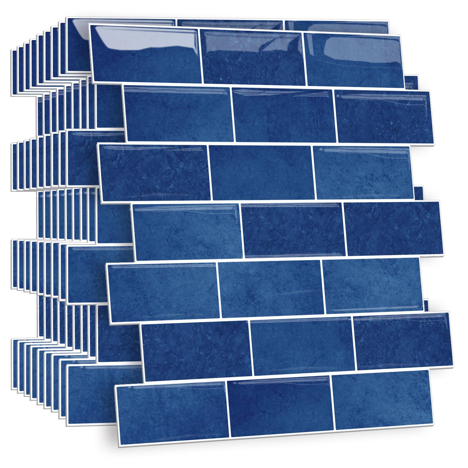 HPNIUB 2D 10 Sheets Navy Blue Peel and Stick Tile Stickers Self Adhesive Backsplash Tiles for Kitchen Bathroom Splashback Waterproof Removable Wall Decals 30x30cm