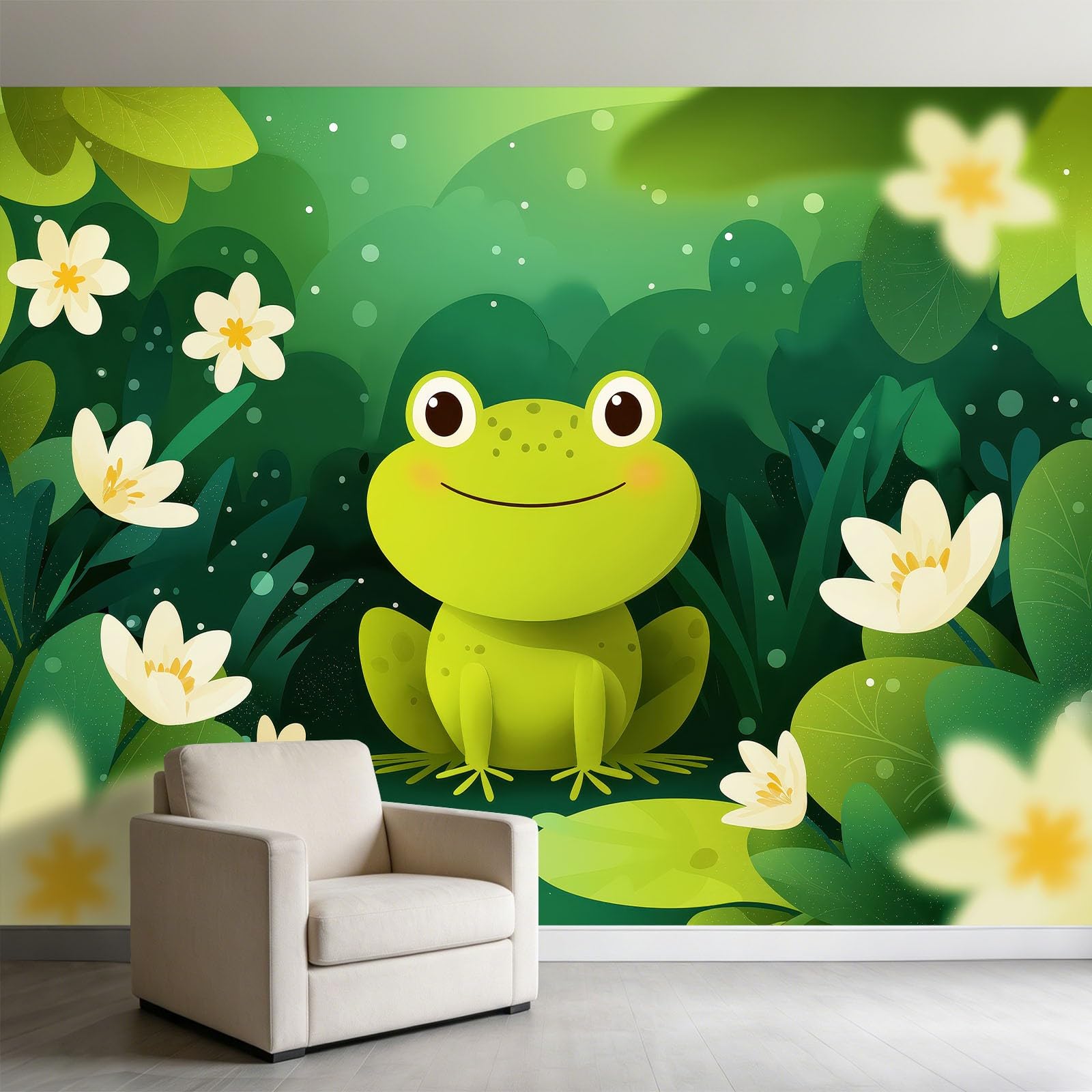 Tapeta z efektem 3D, urocza pulchna żaba, 350 x 256 cm, malowidła ścienne, zwierzęta z kreskówki, włóknina, fototapeta do pokoju dziecięcego, dekoracja sypialni malucha, łatwa w instalacji