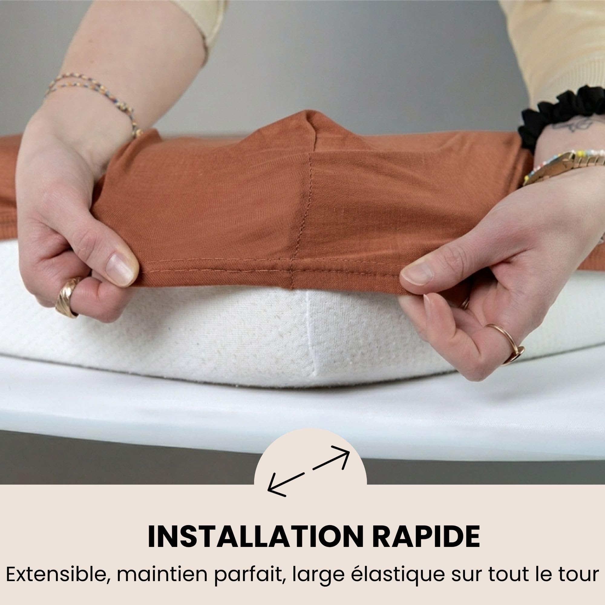 Trois Kilos Sept - Drap Housse Bébé - 100% Coton Jersey Extensible - Doux & Confortable - Bords Elastiqués - Label Oeko-TEX® Standard 100 - Beige Sable & Terracotta - 60x120 cm- Lot de 2