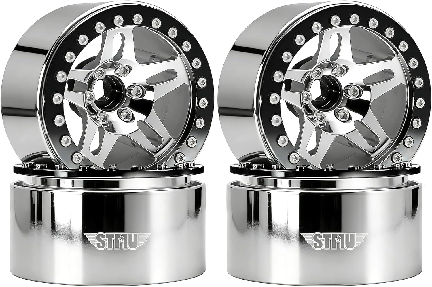 STMU 2.2 Inch Aluminum Beadlock Turbine Wheels - Perfect Fit for SCX10 TRX4 VS4-10 Gen8 1/10 RC Crawler Vehicles (Silver)