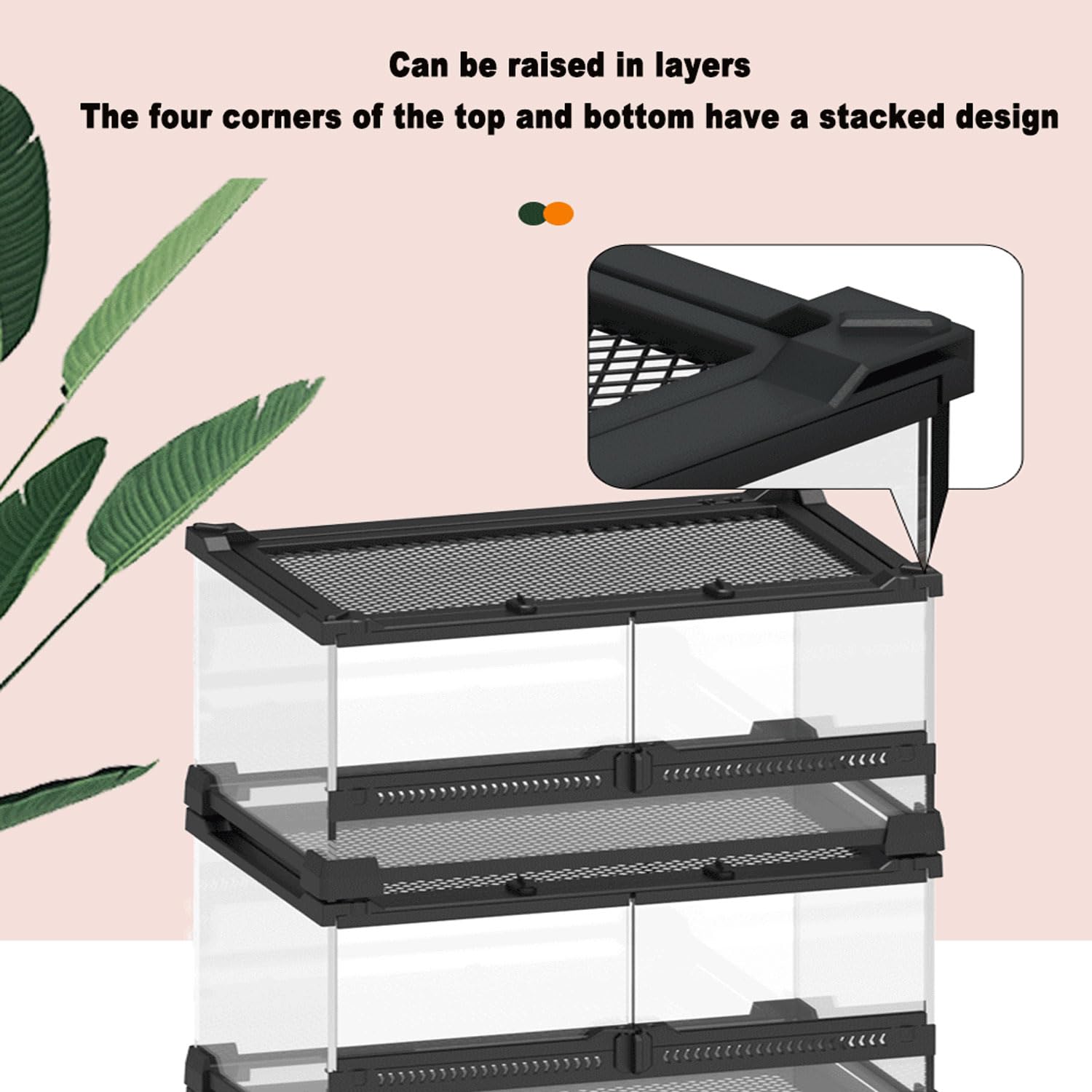 Terrario para Reptiles de Vidrio de Visión Completa, Tanque de Selva Tropical de Doble Puerta, Entradas de Cable Incorporadas, Ventilación de Pantalla Superior y Tapa Antiescape, para Iguanas