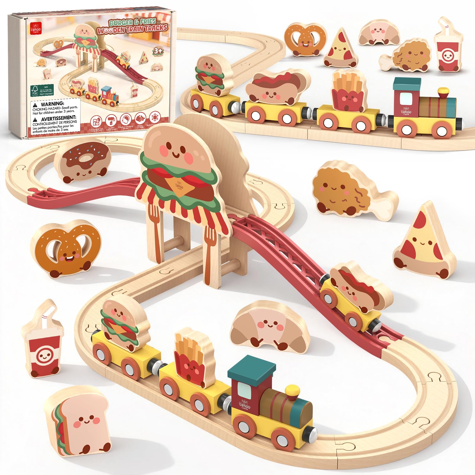 Lehoo Castle Wooden Train Set Toddlers Toys, Train Track Birthday Gifts for 2 3 4 5 Year Old Boys Girls, Montessori Toys Aged 3–5 — image 1