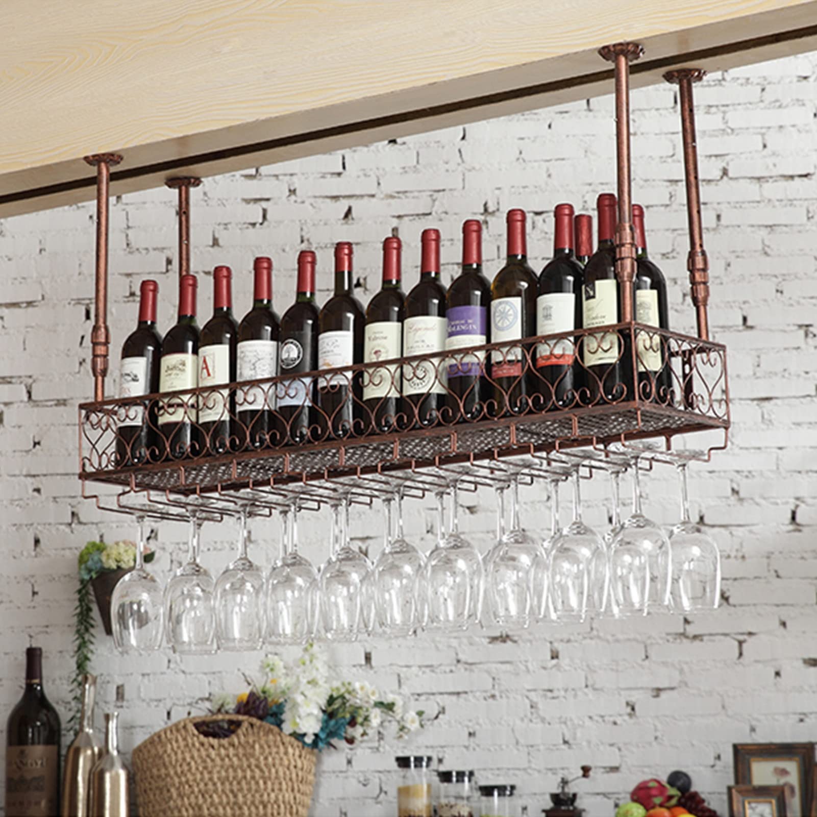 Bar à domicile suspendu avec porte-bouteille de plafond pour cuisine moderne