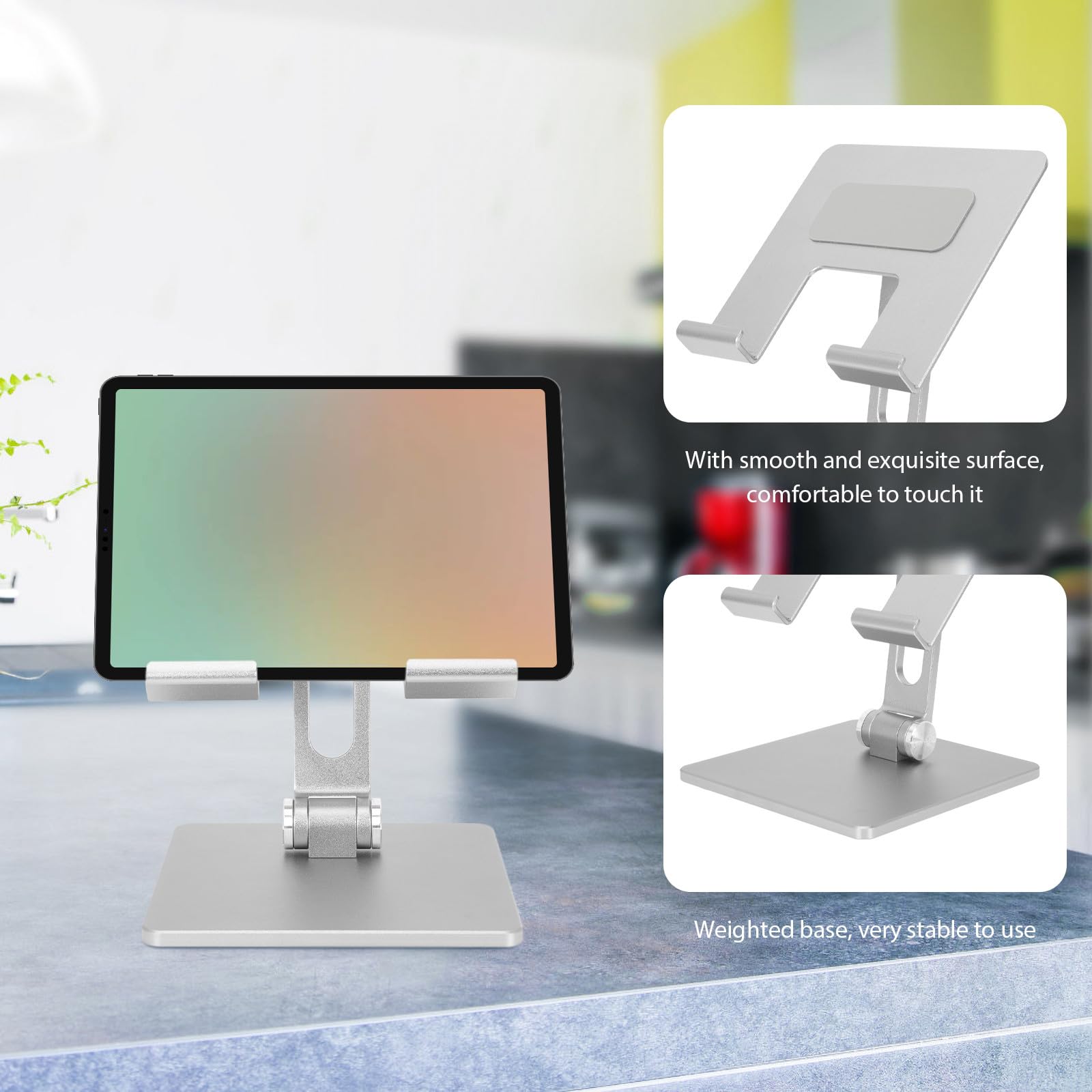 PRETYZOOM Supporto Portatile Pieghevole Regolabile Stabile e Facile da Riporre in Lega di Alluminio Supporto per Tablet per Scrivania e Uso Quotidiano