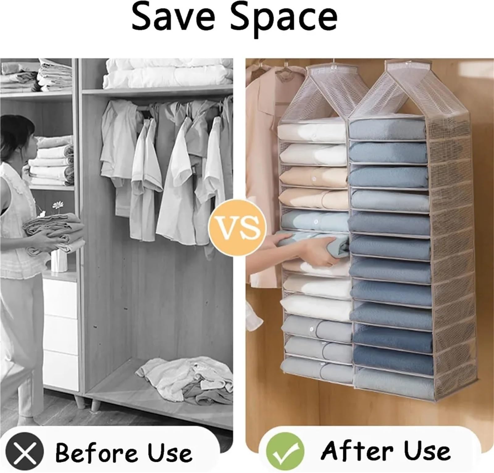 Hängeregal Wardrobe Hanging Storage Bag Closet Storage Shelf Clothes Organizer Pants Socks Underwear Separate Bag for Household Dormitory Für Schlafzimmer(Large)