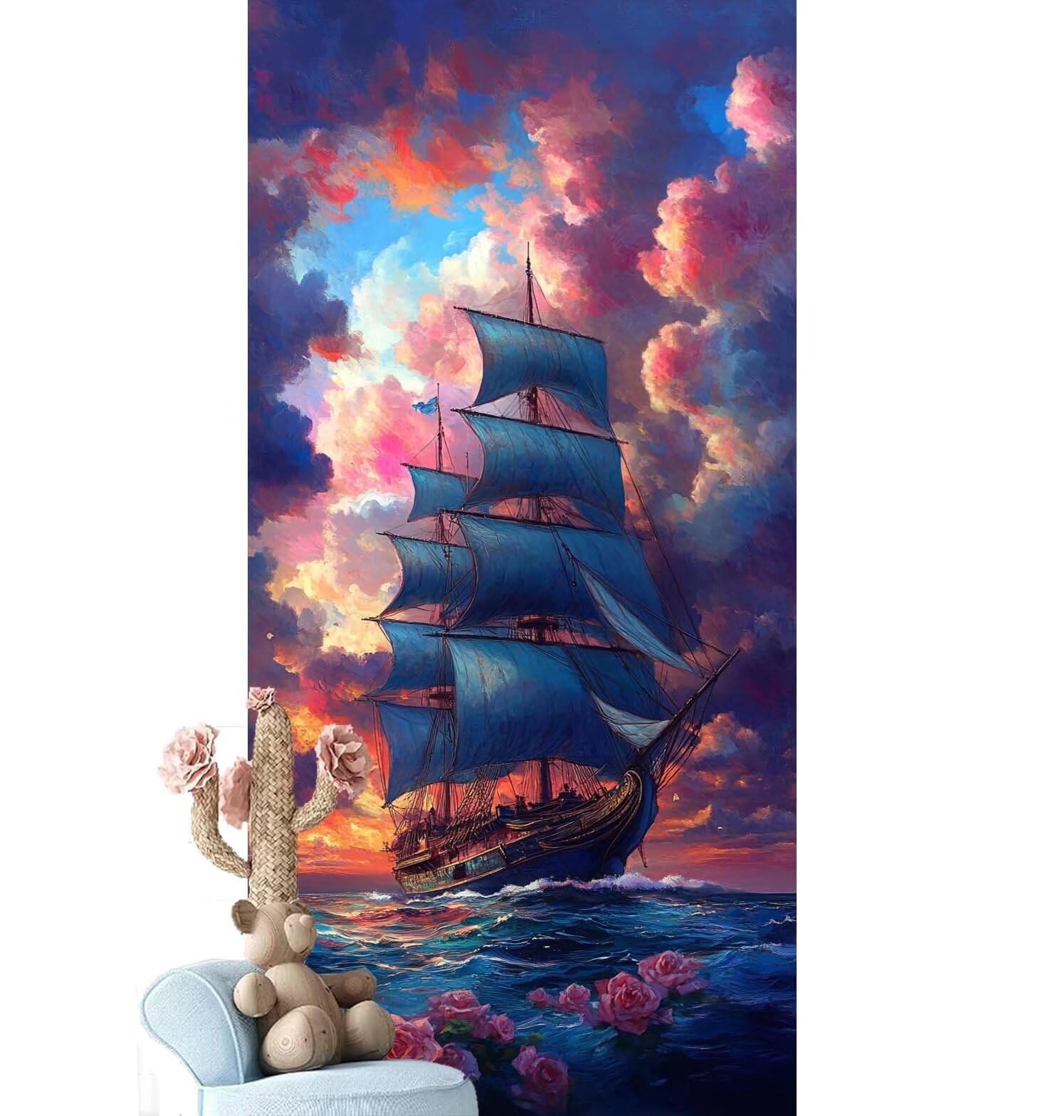 Dipingere con i Numeri per Adulti Bambini, Paint by Numbers con Pennelli Pittura a Pigmento Acrilico, Fai Da Te pittura di Numeri Kit Decora la casa Regalo (Senza Cornice)- Barca,Lago 70x210cm V-763