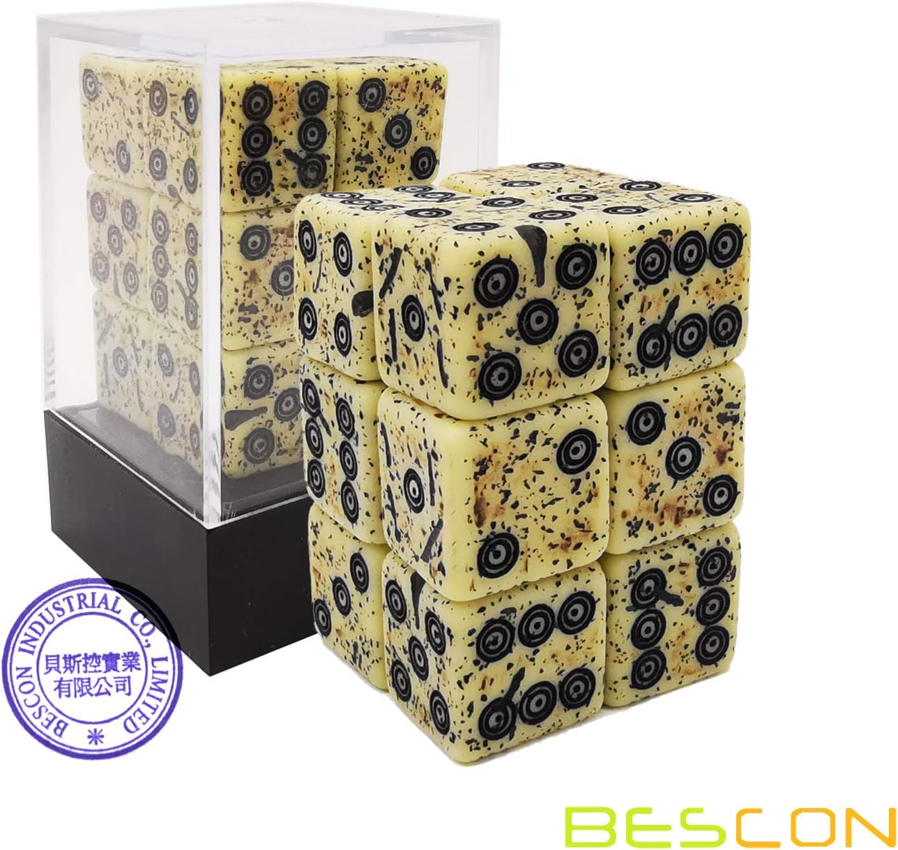 Bescon Old Looking Ancient Bone Dice D6 16mm 12pcs Set, 16mm Six Sided Die (12) Block of Stone Dice