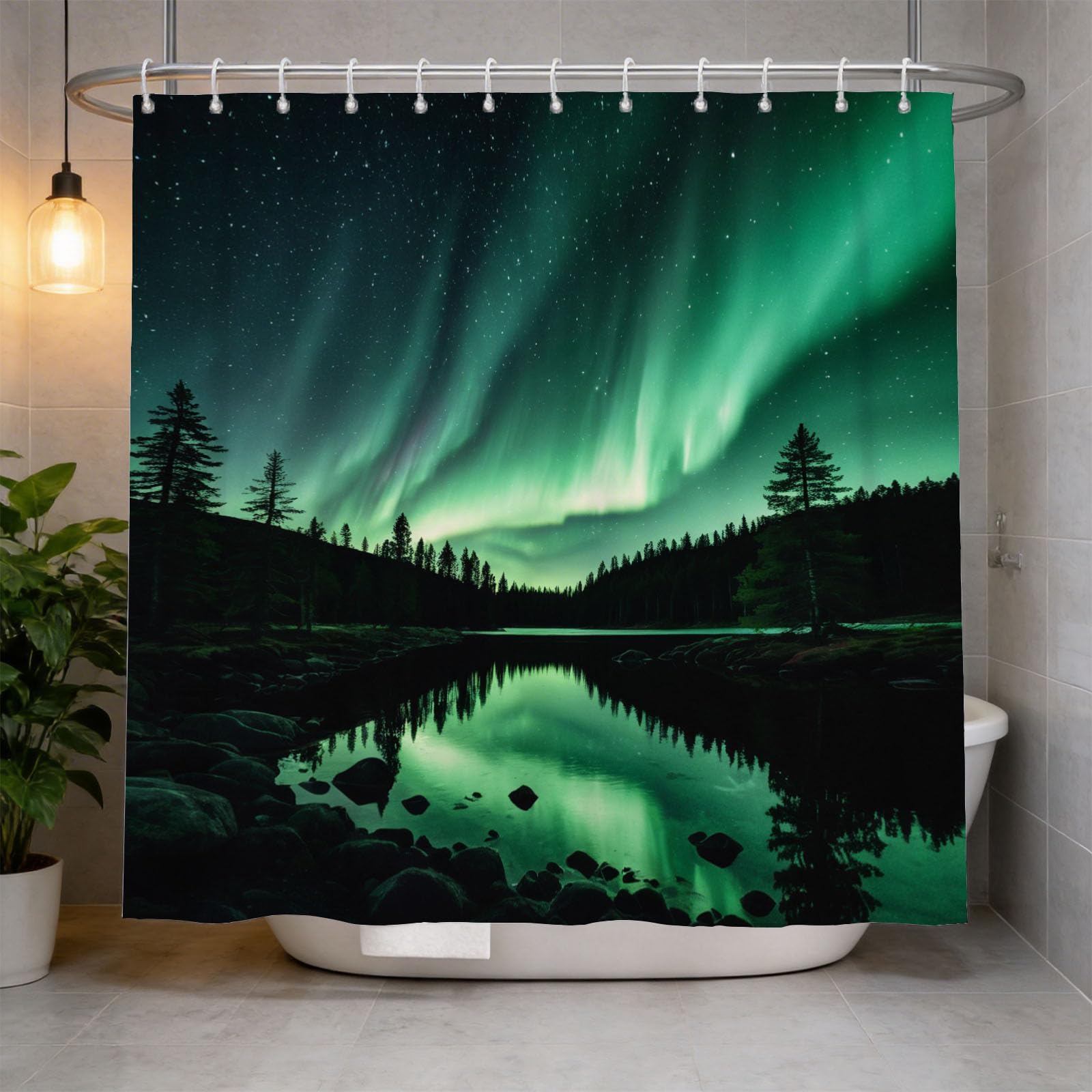 Hongduo 3D Aurora Shower Curtain for Stalls Bathtubs Woods Bathroom Decor Shower Curtain Set Polyester Fabric Waterproof 200x200cm/79X79 Inch with Hooks