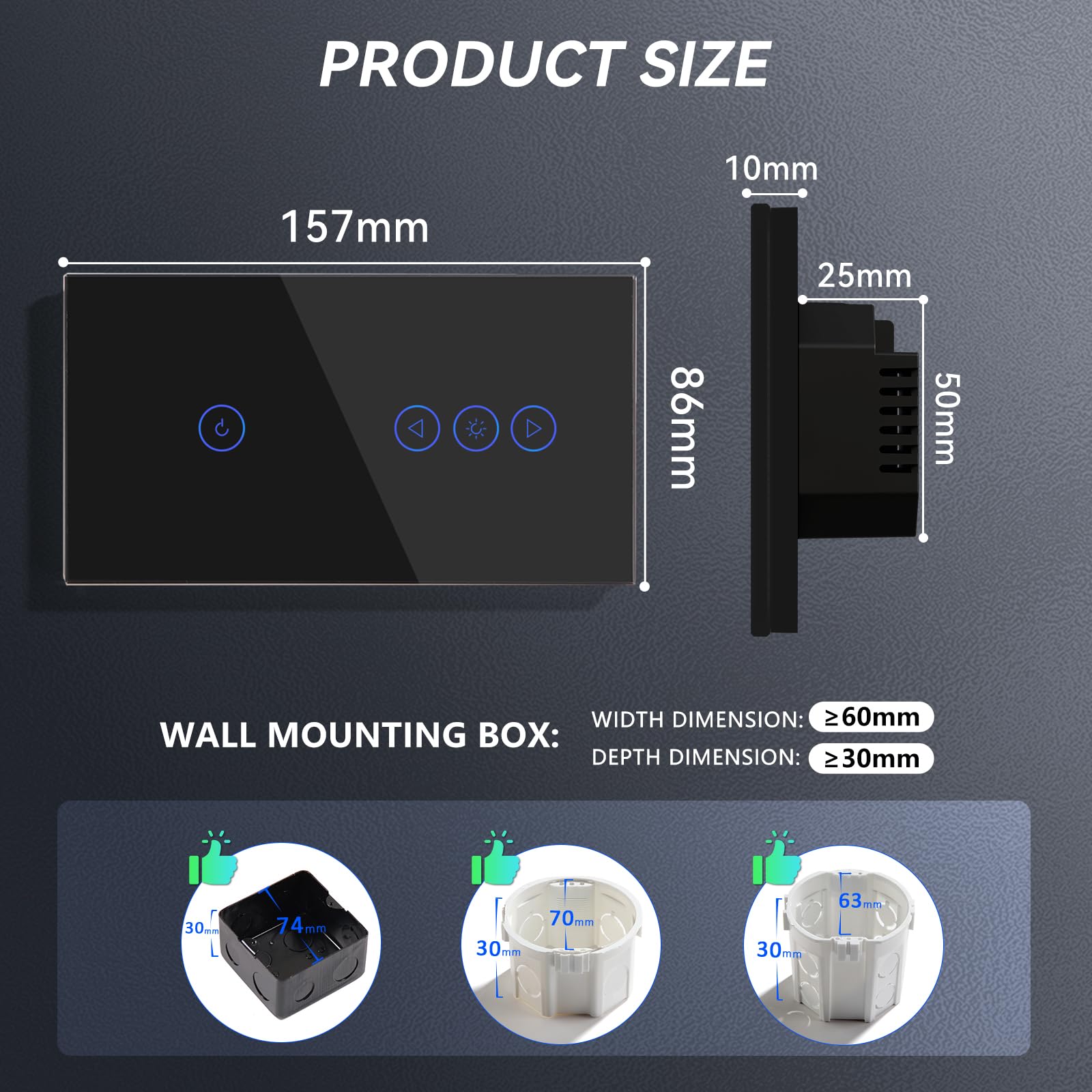 BSEED Interruttore WIFI Tattile e Interruttore Dimmer WIFI Alexa 1 Gang 1 Via, Interruttore Smart Compatibile con Google Home, Interruttore a Parete Nero(Richiesto la Linea Neutra)