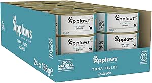 Applaws 100% Natural Wet Cat Food, Tuna Fillet In Broth 156 g Tin (Pack of 24)