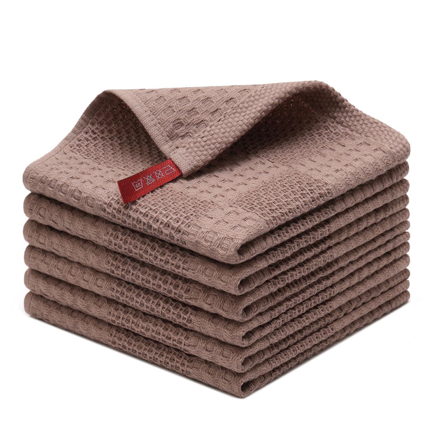 QKUDS 100% Cotton Kitchen Cloth Set, Premium Thick Soft Tea Towels, Bar Towels, Highly Absorbent, Durable, Quick-Drying, Non-Shedding Dish Cloths & Table Wiping Rags, 34×34 cm, Pack of 6, Coffee Bromn