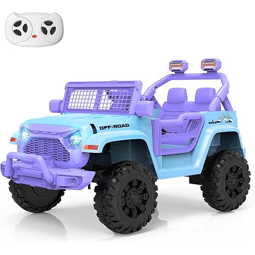 12V Kids Ride on Truck Car Remote Control, Ride on Toy for Toddlers Bluetooth USB Music, Suspension System Soft Start Safety Belt, Kids Electric Vehicles Gift for Boys & Girls-Blue