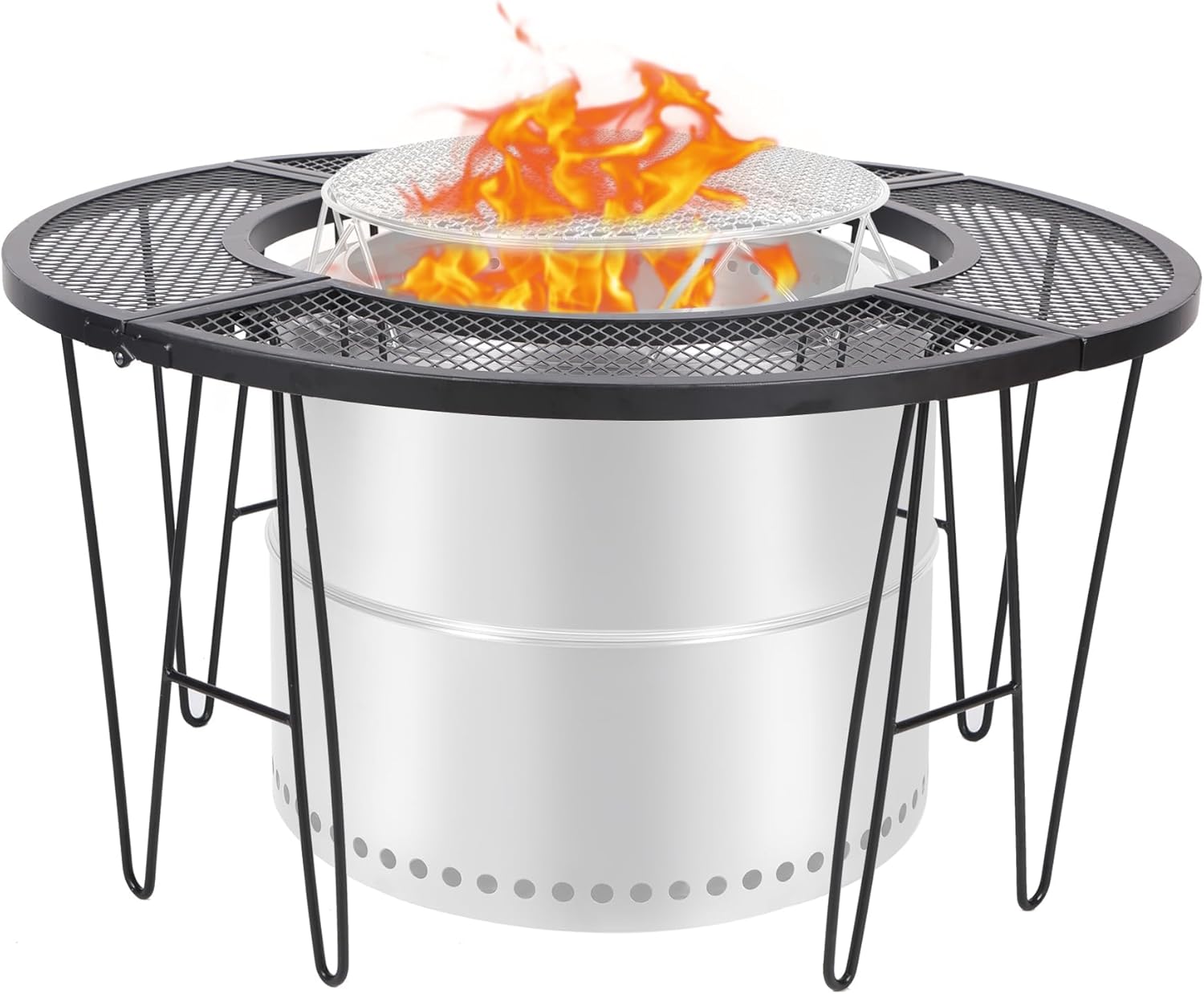 Lineslife Portable Fire Pit Surround Tabletop for Solo Stove Bonfire Ranger, Folding Iron Smokeless Round Fire Pit Table with 21" Inner Diameter, Safety & Extra Space Bonfire Table for Outdoor
