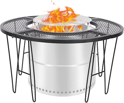 Portable Fire Pit Surround Tabletop for Solo Stove Bonfire Ranger, Folding Iron Smokeless Round Fire Pit Table with 21" Inner Diameter, Safety & Extra Space Bonfire Table for Outdoor