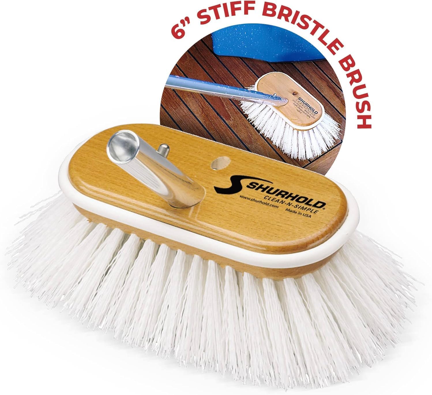Shurhold 950 6" Deck Brush with Extra Stiff White Polypropylene Bristles