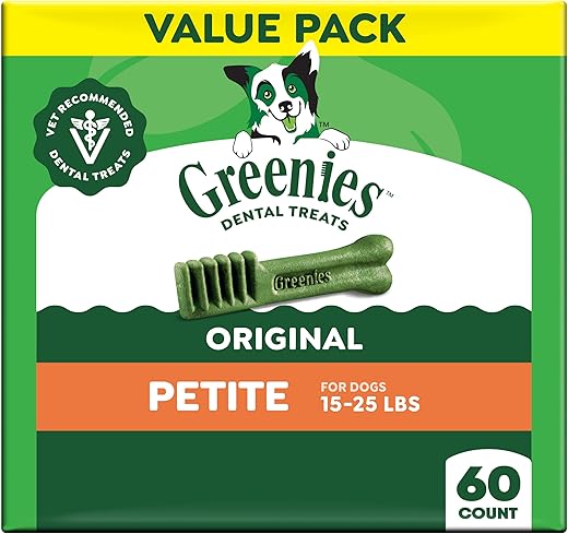 GREENIES Original Petite Natural Dog Dental Care Chews Oral Health Dog Treats, 36 oz. Pack (60 Treats)