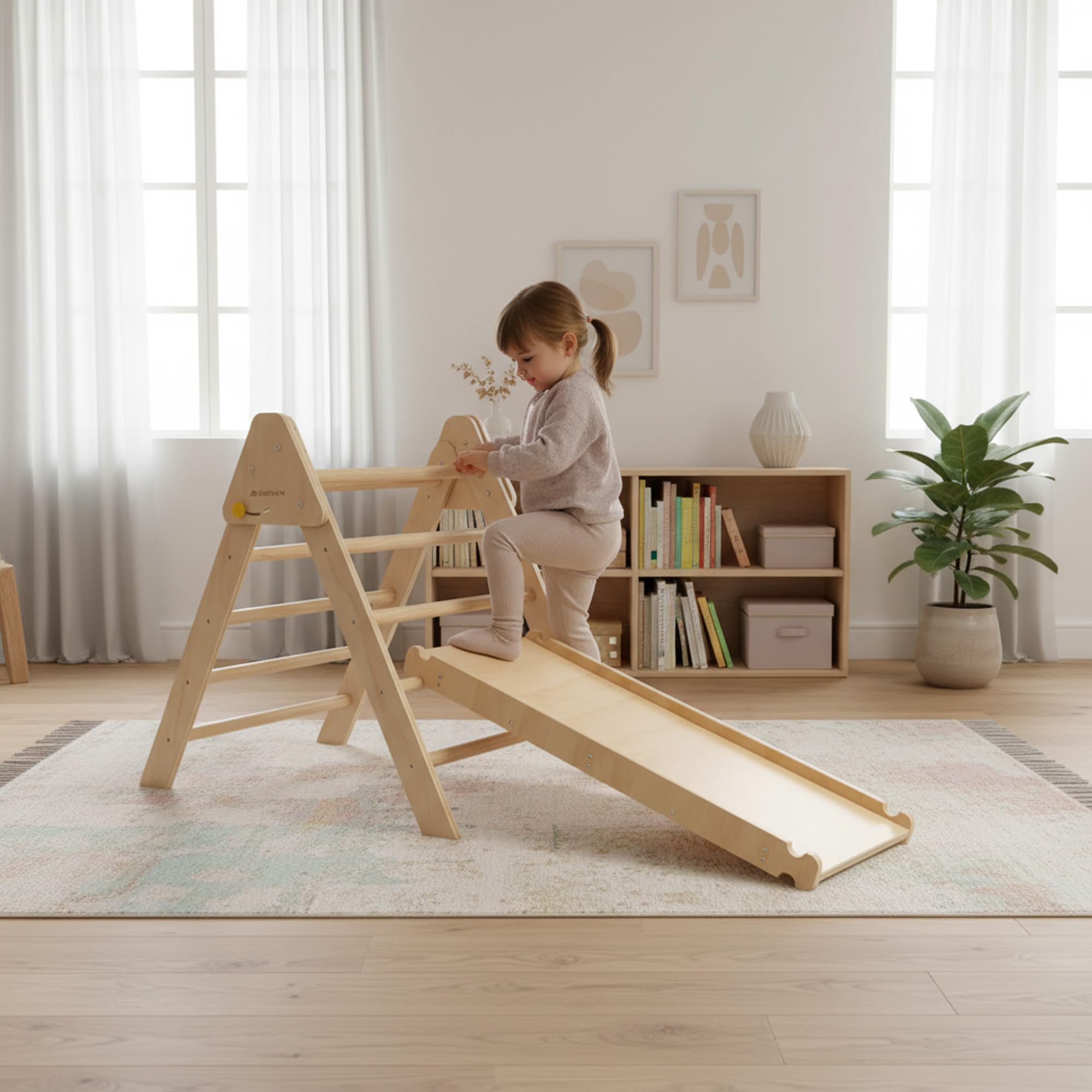 Deryan Lusso Triangolo Pieghevole con Rampa e Gabbia per scoiattolo/Scivolo - Mobili Montessori Palestra in Legno