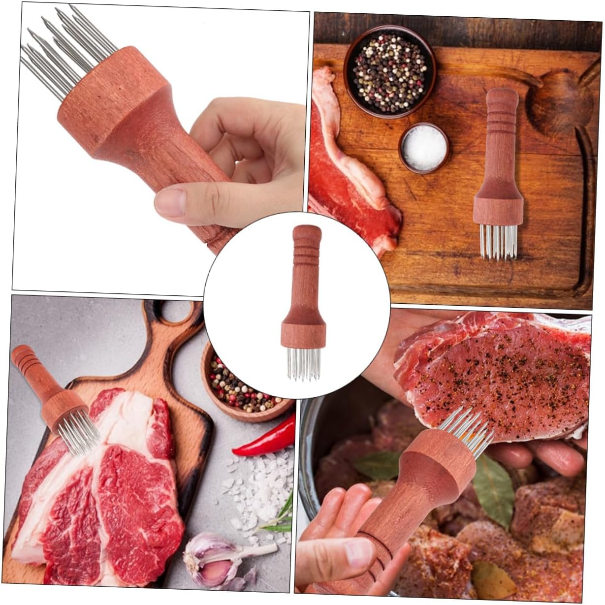 2 Pcs Meat Tenderizer Needles with Wooden Handles Stainless Steel Steak Pounding Tool for Beef Chicken Pork Compact Lightweight Kitchen Gadget for Juicy Tender Meat