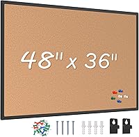 Board2by 48x36 Large Cork Bulletin Board - Black Aluminum Frame, Wall Mounted Notice Board with Self-Healing Cork & 18 Push Pins