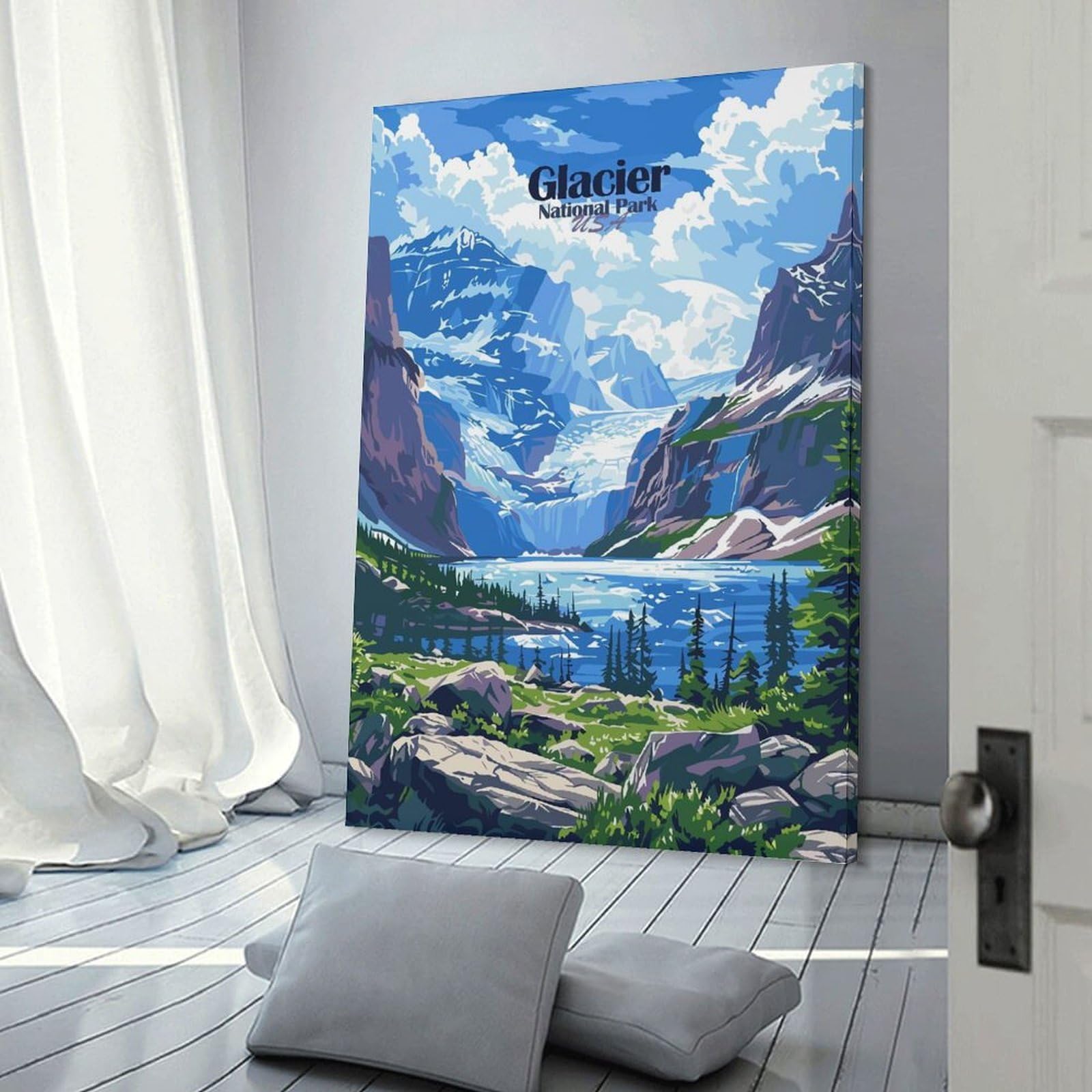 Junmoney Canvas Wall Decor Glacier National Park USA Landscape Art, 24x36inch(60x90cm), for Bedroom Decor, Cosy Corners Or Studios, Decorative Wall Art for Cosy Rooms