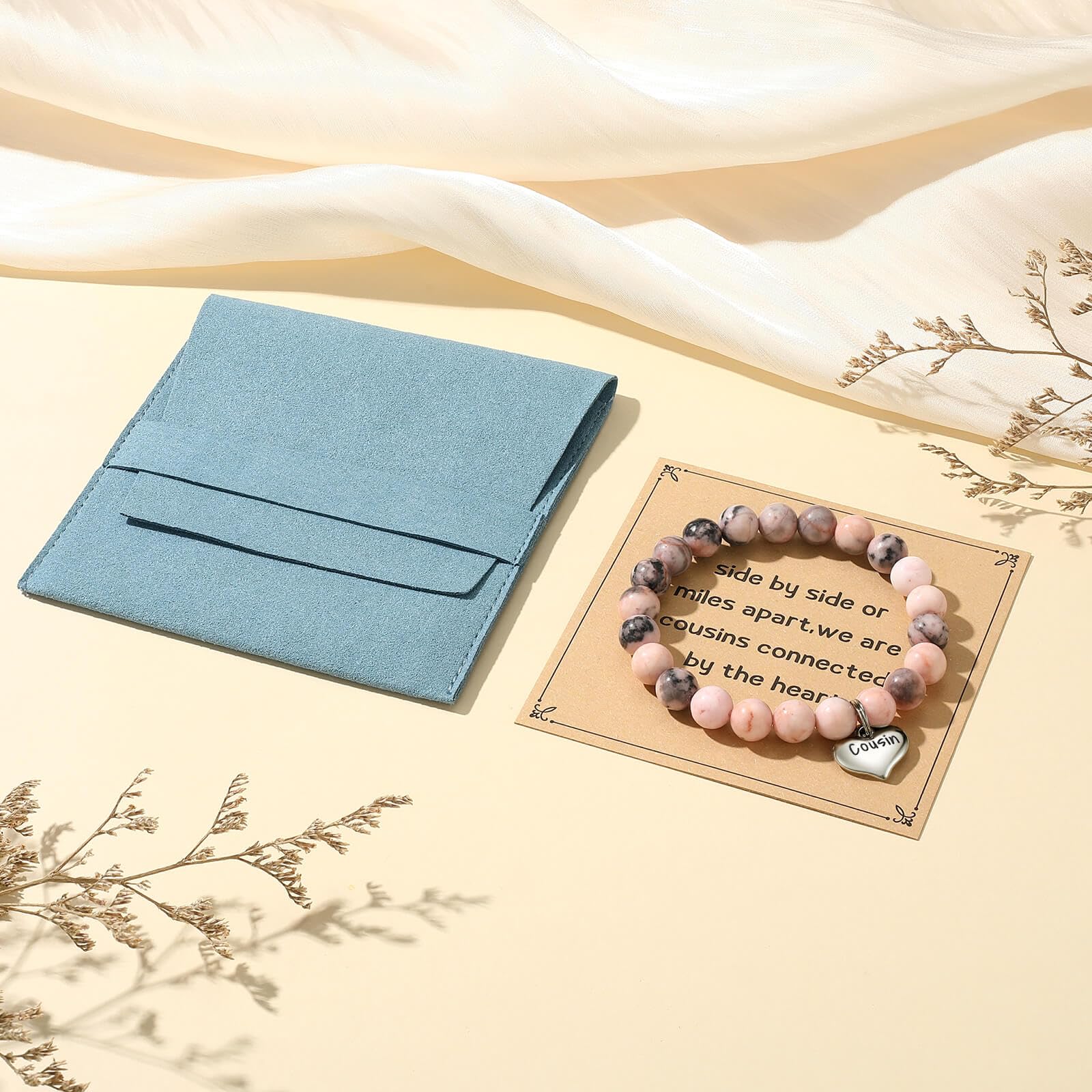MIXJOY Inspirational Gifts for Women, Heart Charm Pink Elastic Beads Bracelet, Positive Affirmations Get Well Soon Gifts
