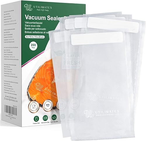 Bolsas selladoras al vacío para alimentos, 200 bolsas de 6 x 10 pulgadas, etiquetas preimpresas, sin BPA, resistentes bolsas para guardar alimentos,