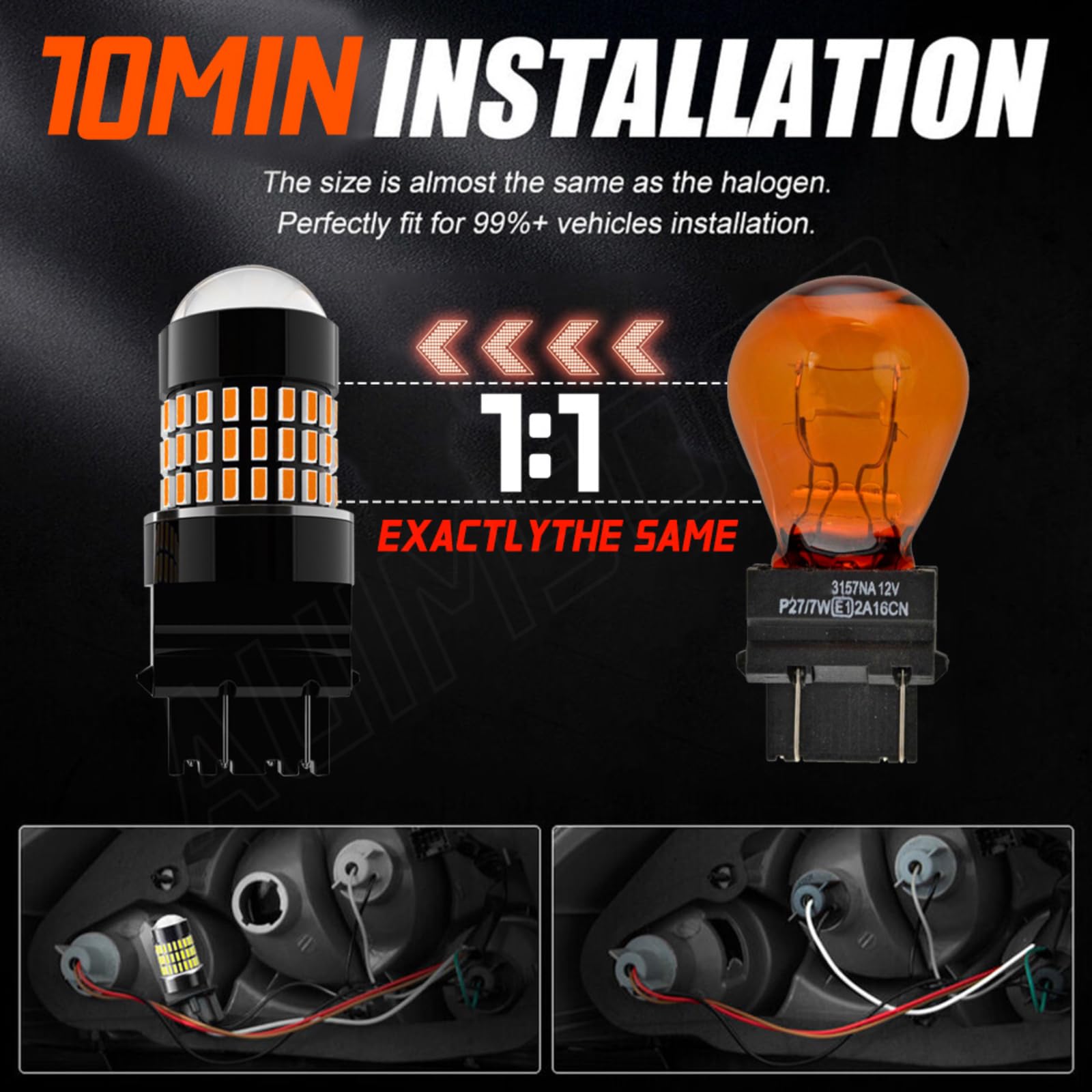 AUIMSOCO 3157 LED Front Turn Signal Bulb for Honda Pilot (2009 2010 2011 2012 2013 2014 2015), Amber Yellow 4000LM, 300% Brighter, 3357 3457 Bulb Replacement, CANBUS Ready, Plug and Play, Pack of 2