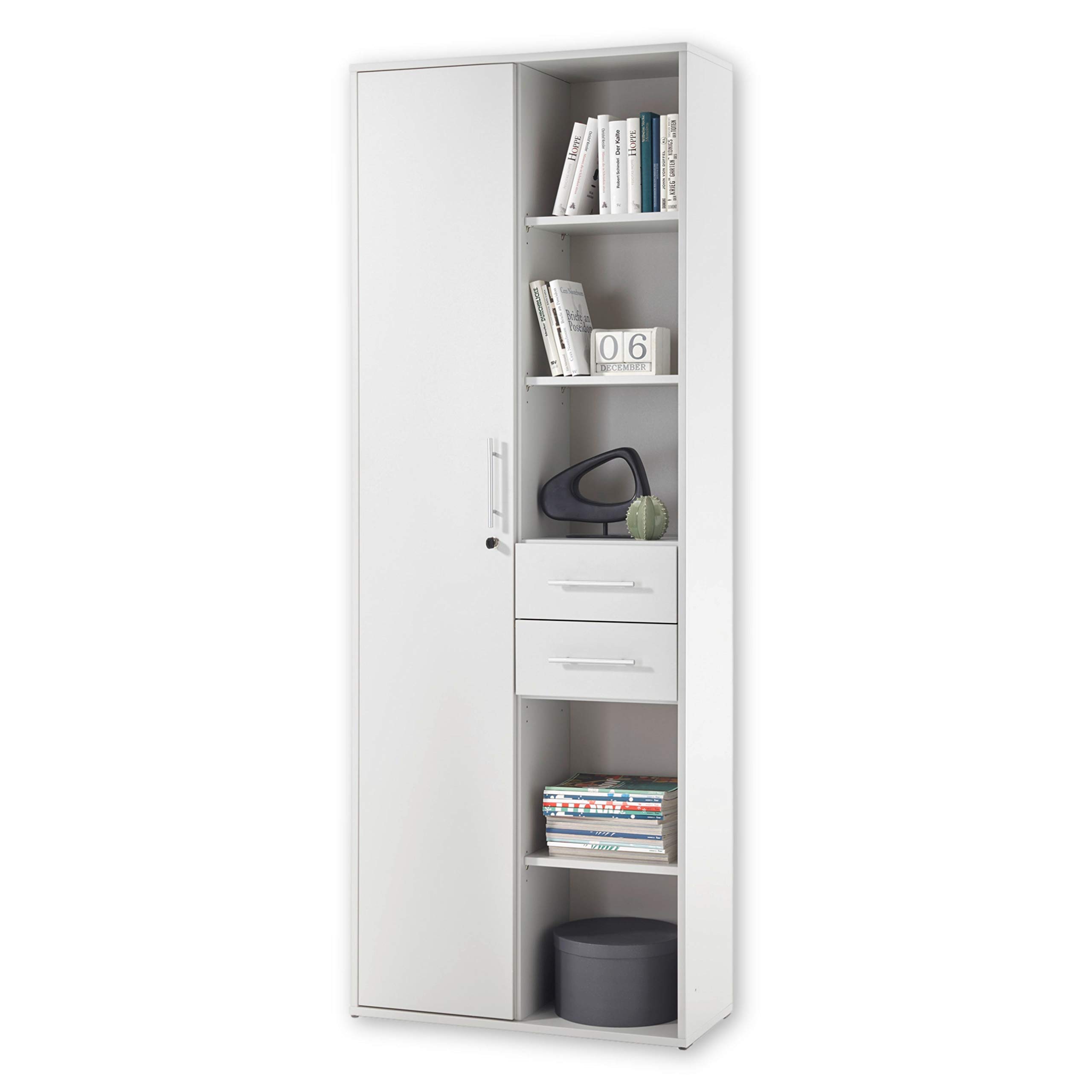 Stella Trading Pronto Étagère à dossiers verrouillable, Gris Clair - Étagère sur Pied avec Compartiments et tiroirs - Ensemble Complet de mobilier de Bureau Moderne - 80 x 216 x 35 cm (L/H/P)