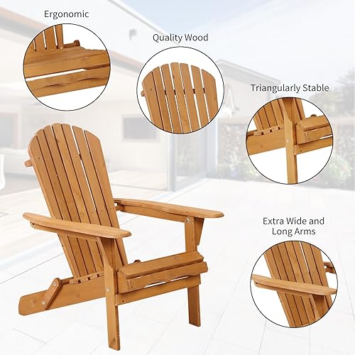 Miniatura 3 de YRLLENSDAN Sillas Adirondack plegables resistentes a la intemperie, para fogatas al aire libre con acabado natural, silla de césped para porche al