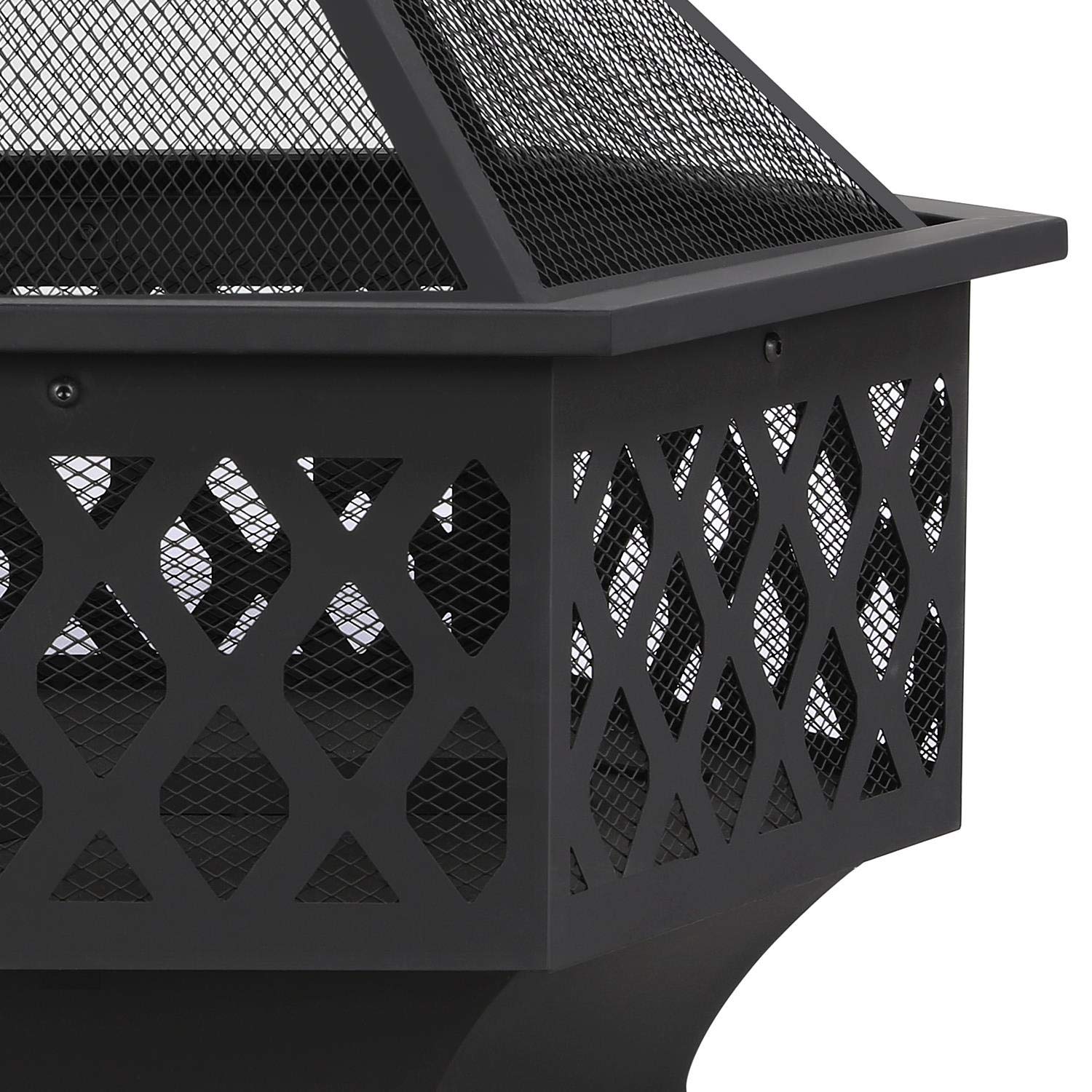 Yaheetech Braciere da Giardino Esterno a Legna Esagonale per Riscaldamento con Coperchio e Attizzatoio per Raduno Campeggio 61 x 61 x 62 cm Nero