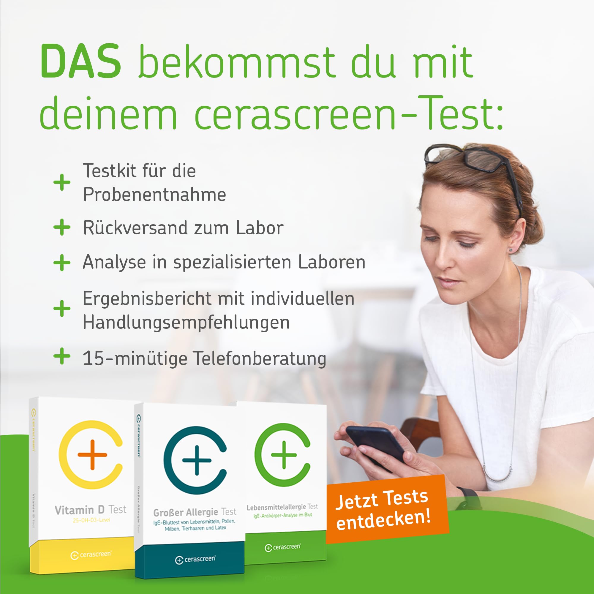 Lebensmittelallergie Test von CERASCREEN - IgE-Analyse von 44 Lebensmitteln Testkit für Zuhause | Allergien prüfen | Zertifiziertes Labor & detaillierter Ergebnisbericht