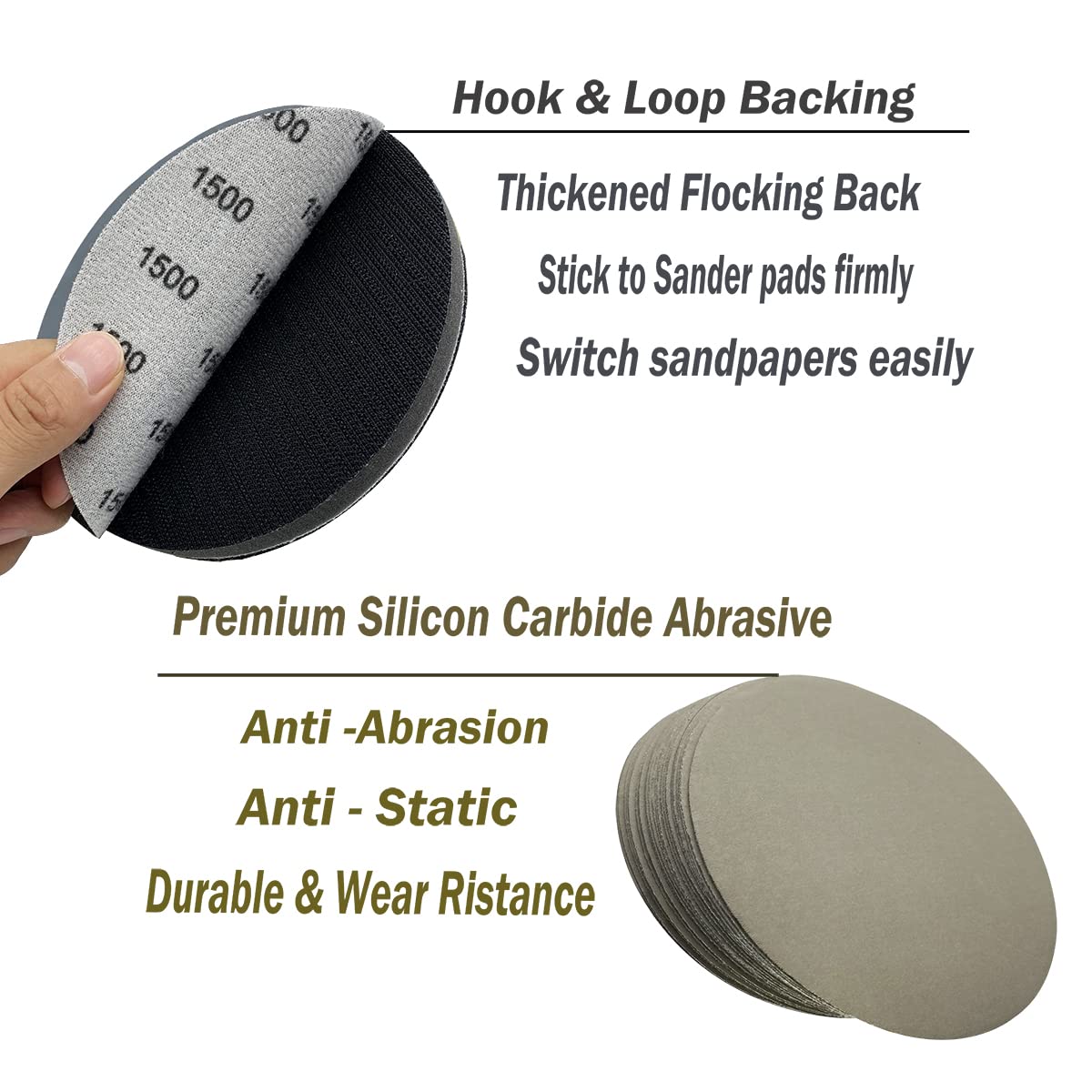 6inch Hook Loop Sanding Discs Wet Dry Sandpaper 600 800, 57 OFF