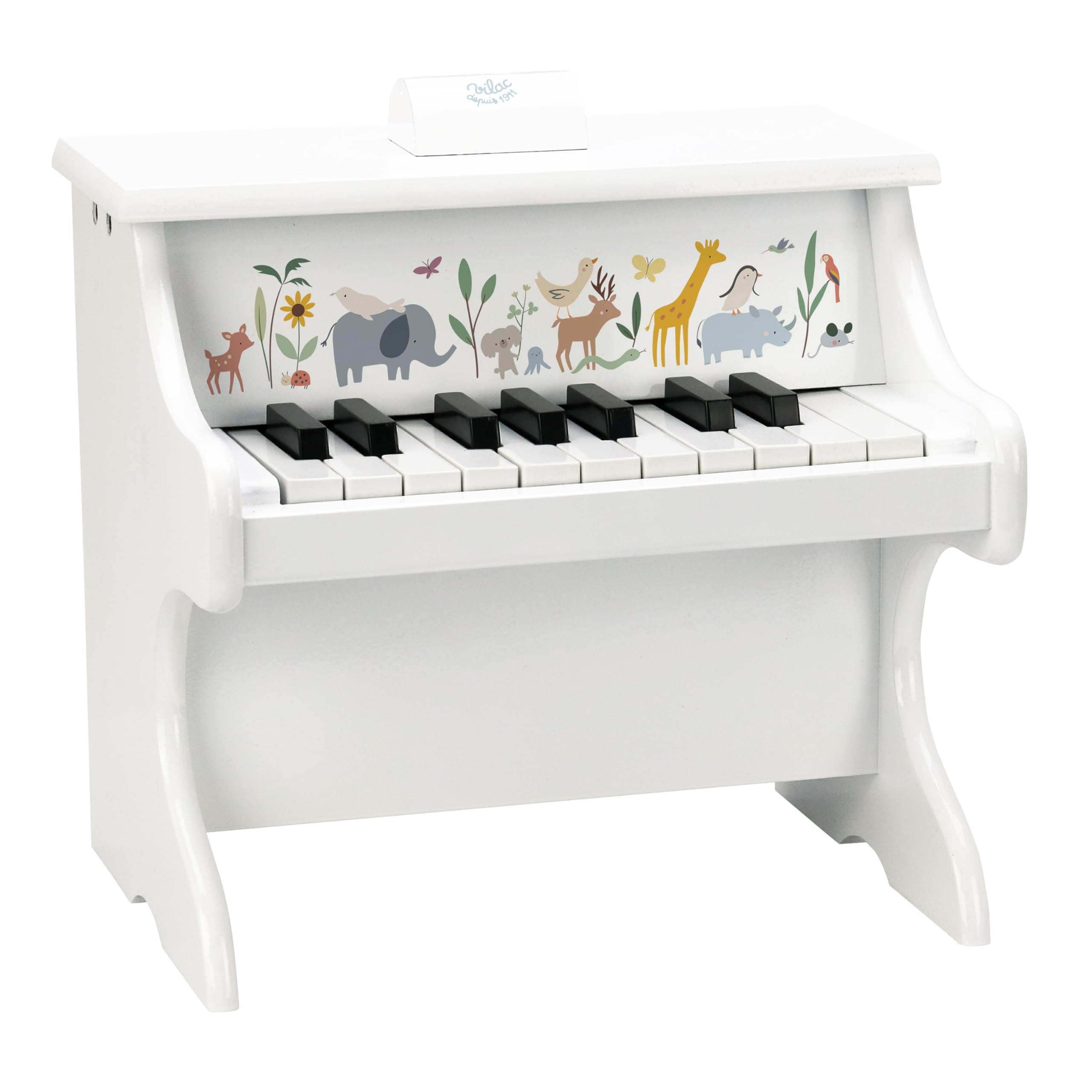 VILAC - Fortepian The Animals du World z nutami - Sarah Betz - Zabawka muzyczna - lakierowane i ilustrowane drewno z 18 klawiszami + 10 nut - Gry przebudzenia dla dzieci - Od 3 lat - 7115