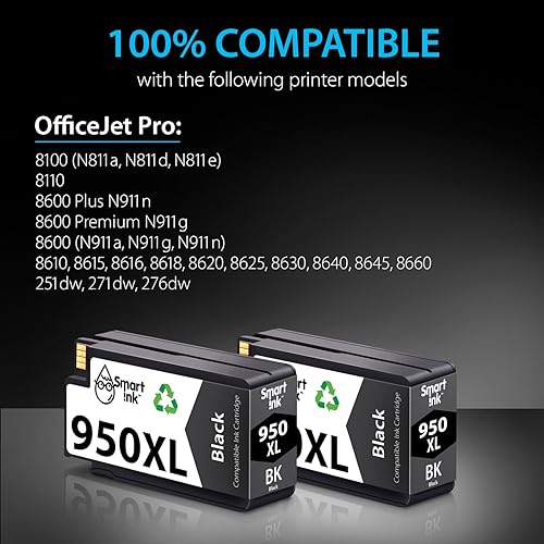 Miniatura 2 de Smart Ink Cartuchos de tinta compatibles de repuesto para HP 950XL HP 950 XL (2 paquetes combinados de color negro) para usar con impresora HP