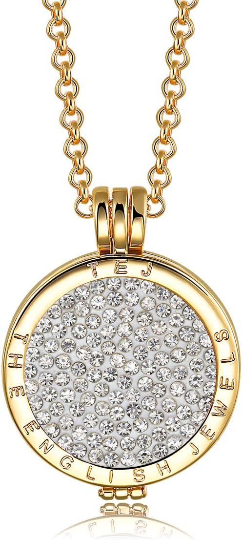 TEJ Interchangeable Coin Pendant Necklace Gold Plated Including Belcher Chain '25-30 inch - White