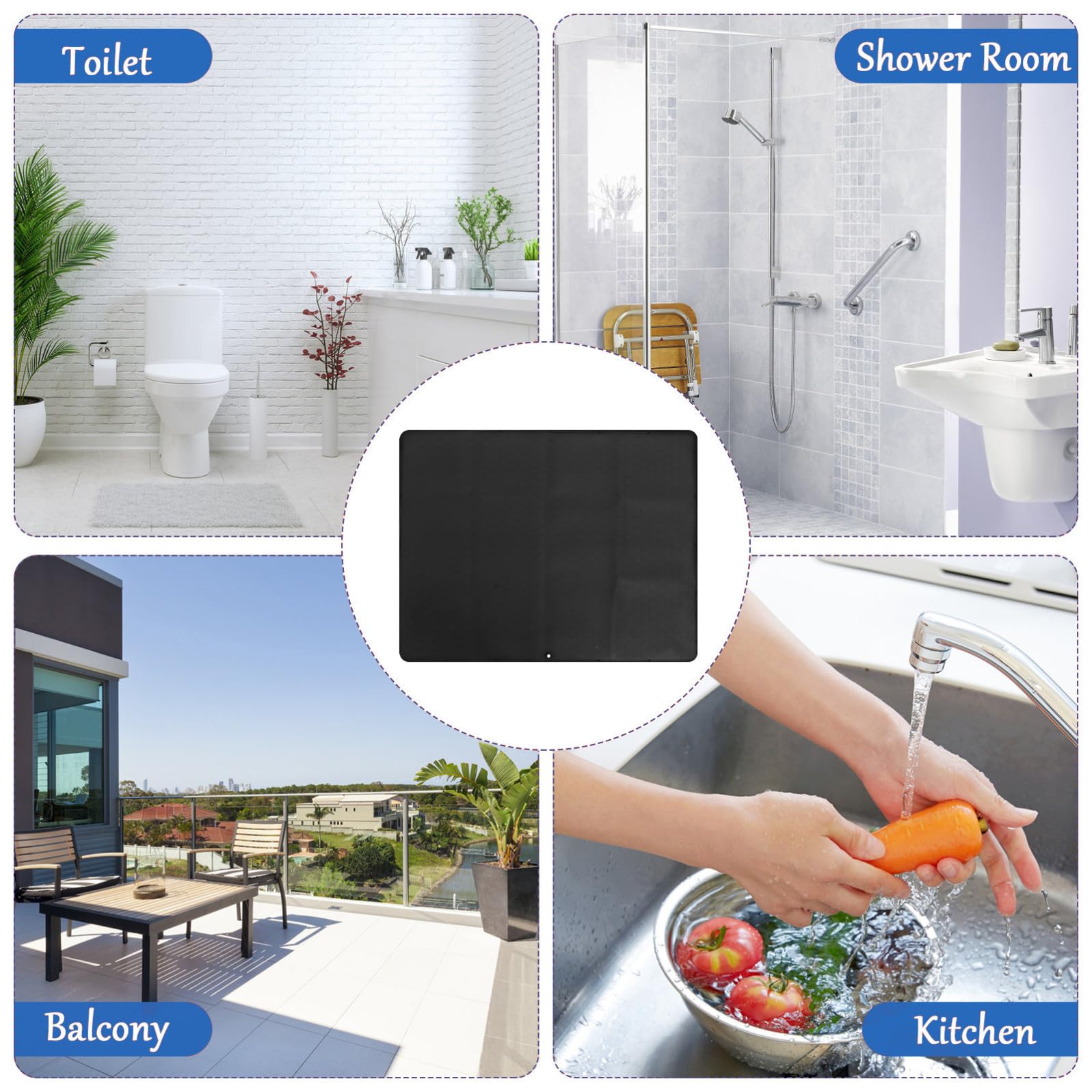 ibasenice Tappetino in Gomma per Sotto Lavello Cucina e Bagno, Protezione Armadietto Fori di Drenaggio, Misura 23.6x23.6 Pollici