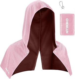 CHEMLUK Cooling Towels for Neck and Face: Instant Cool Hoodie Towel - Pink | UPF50, Quick Dry, Breathable, Soft, Portable, with Case, Cold Towels for Hot Weather, Workout, Baseball, Softball, Gym, Sport