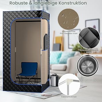 HOMASIS Portable Steam Sauna Home Sauna with Steam Generator 3 Litres Sauna for Home with Remote Control 9 Temperature Levels & 9 Timer Mobile Sauna Tent with Folding Chair & Foot Massager (Black)